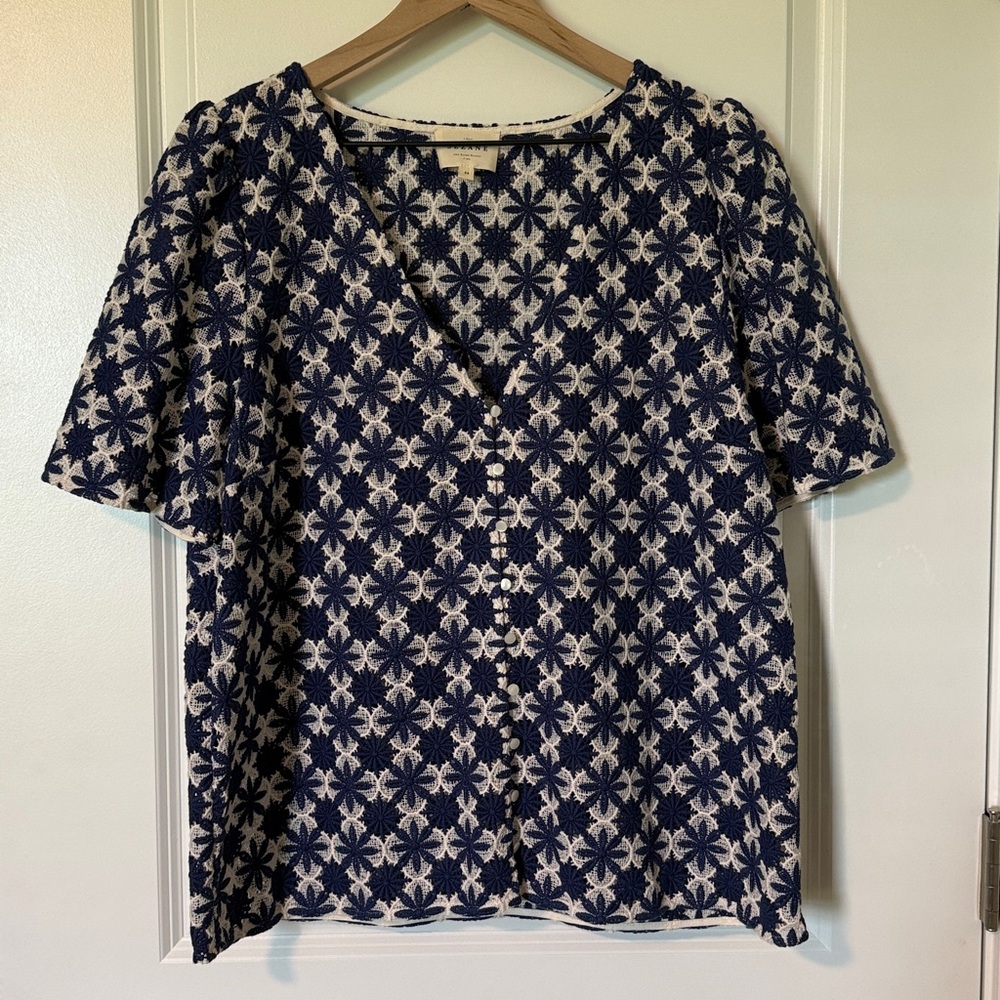 Sezane Emma Blouse Ecru Navy - Size 12